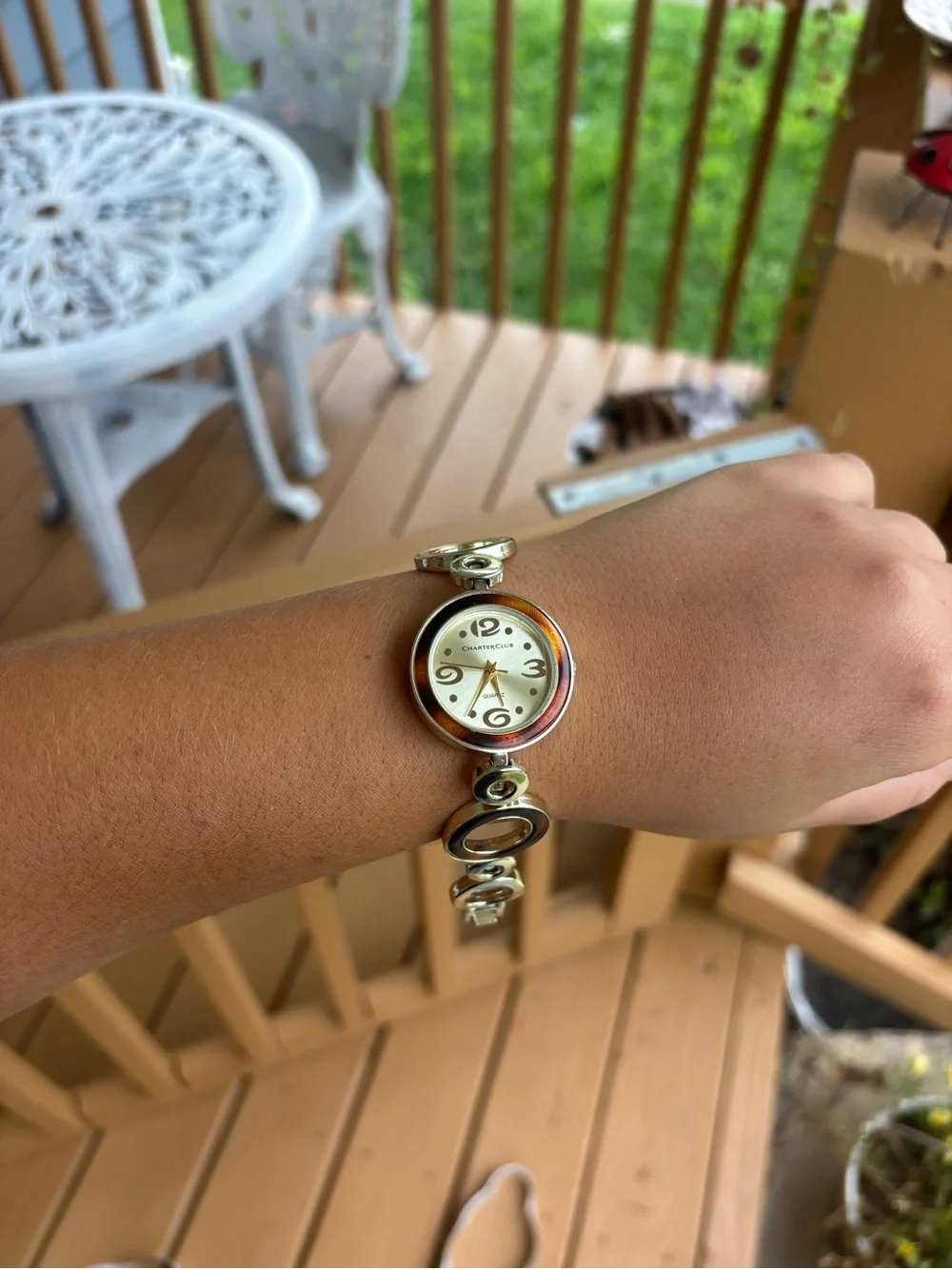 Gold-Tone y2k Watch with Brown Enamel Circles